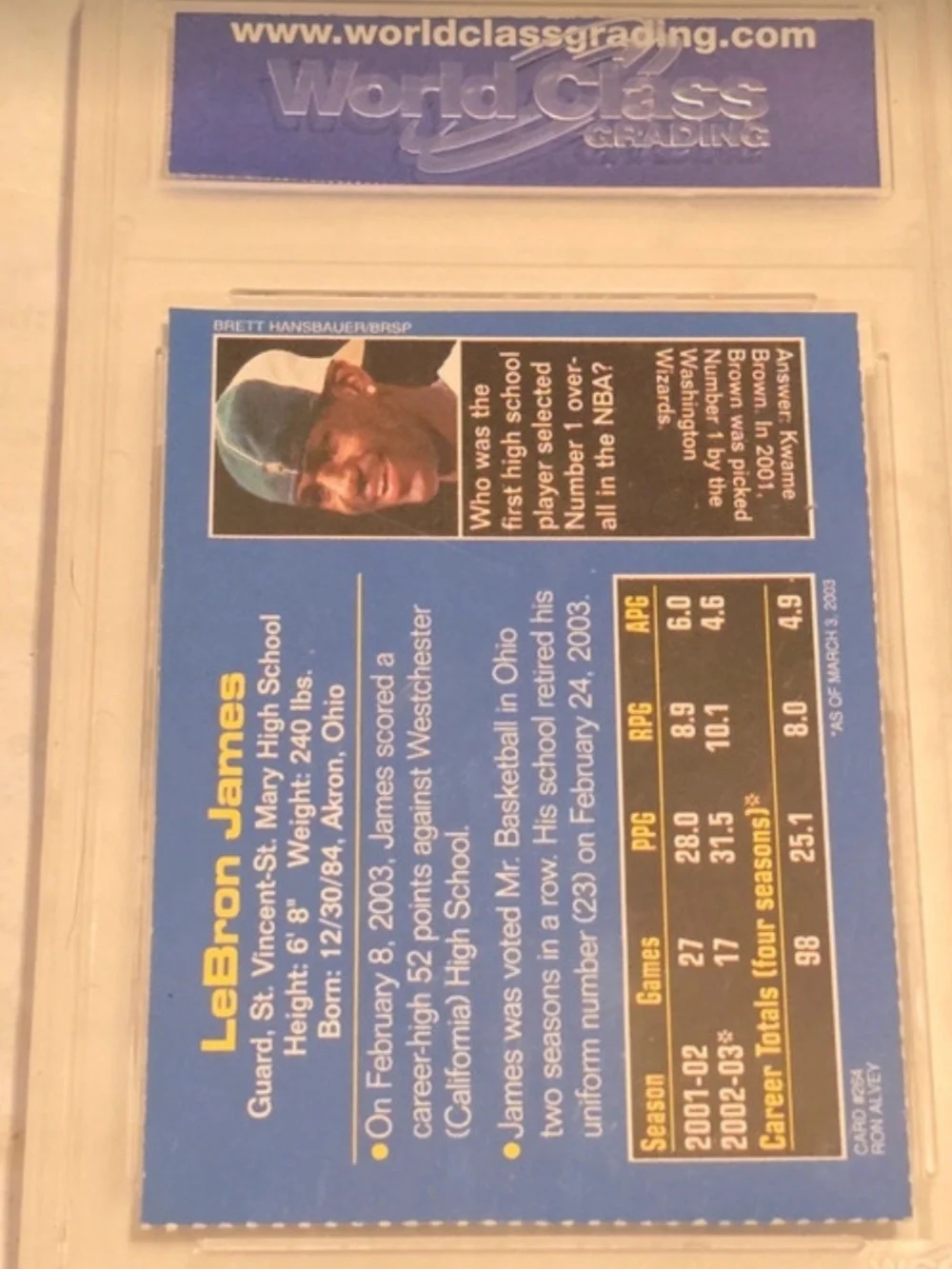 2003 LeBron James Rookie Card Gem Mint 10
